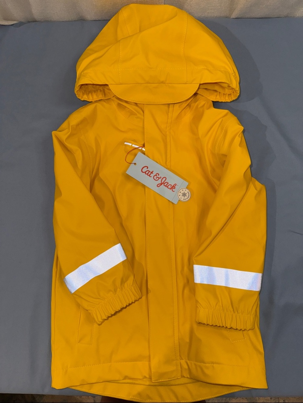 Cat & Jack Bright Yellow Kids' Hooded Rain Jacket with Reflective Bands